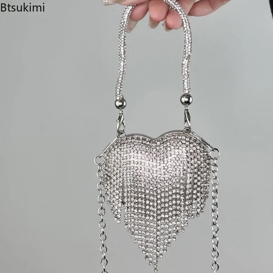 Luxury Mini Diamonds Heart Shape Clutch Fashion Ladies Purse Shinny Handbags Wedding Party Shoulder Bags Rhinestone Evening Bag
