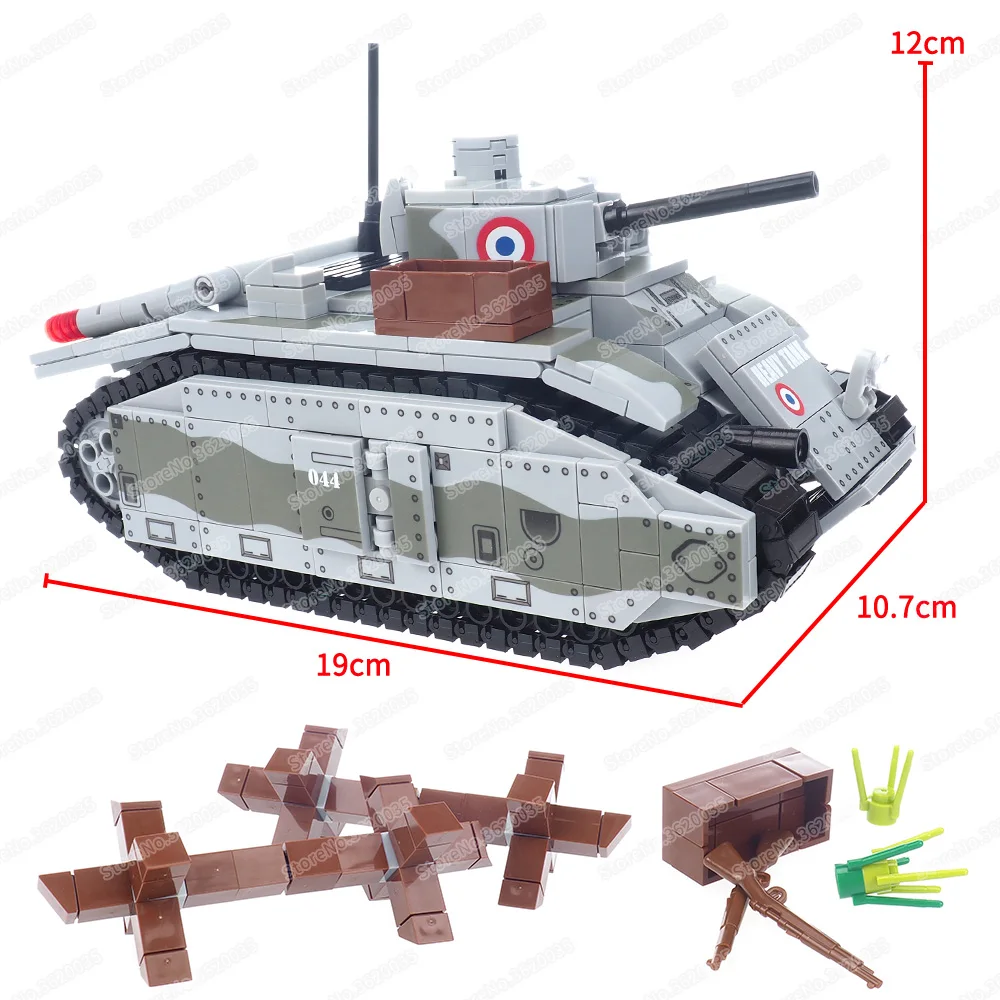 Military B1 Heavy Tank Camouflage Pattern Building Block WW2 Figures Infantry War Attack Weapons Scenes Model Child Gift Boy Toy