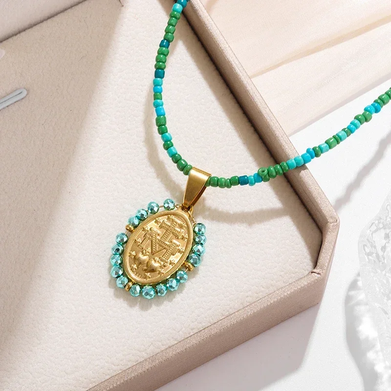 Colgante católico de acero inoxidable de nuestra señora de Guadalupe, collar de cuentas de la virgen maría, joyería de la suerte, regalo de moda para mujer