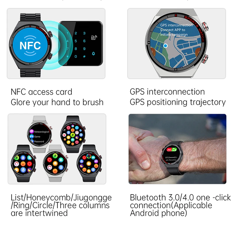 防水スマートスポーツウォッチ,iOS, Android, ECG, PPG,Bluetooth通話,NFC, GPS相互接続,男性用