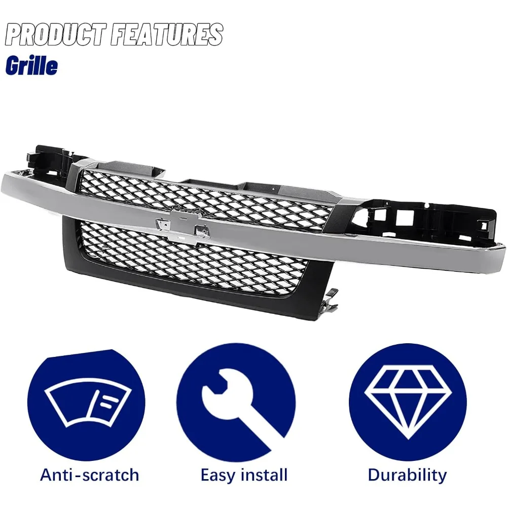 2004-2012년형 쉐보레 콜로라도 호환 다크 그레이 메쉬 인서트 그릴 (크롬 센터 몰딩 바 포함)