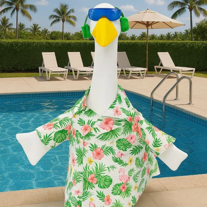 3pcs porch goose flamingo floral shirt summer beach party costume fit 23 inch white goose statue outdoor yard garden decor view 3