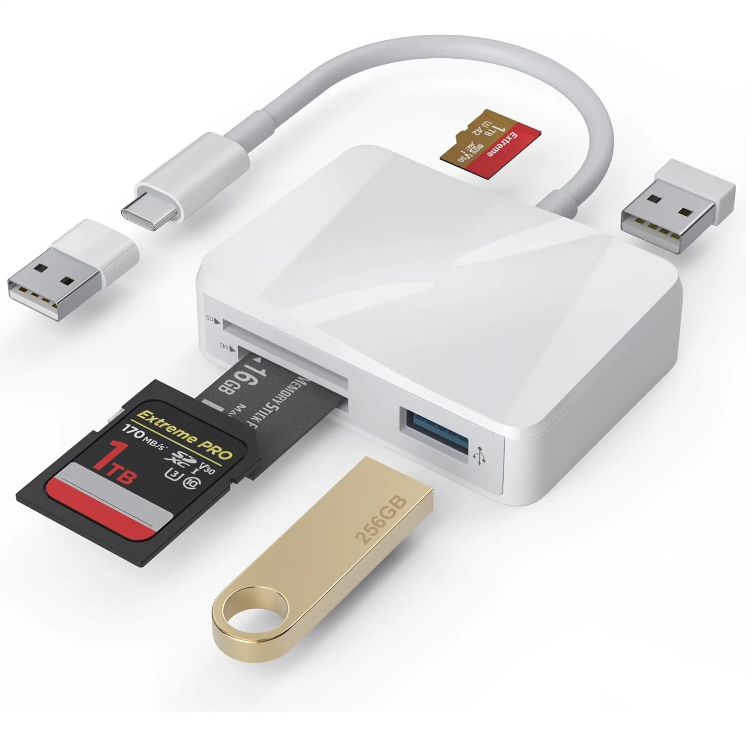 

5 in 1 USB C SD Card Reader with Dual USB Ports for iPhone 16 17 iPad MacBook Pro Air