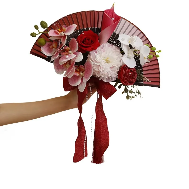 Bridal Bouquet Folding Handheld Fan Chinese Style Flower Bridal Hand Fan