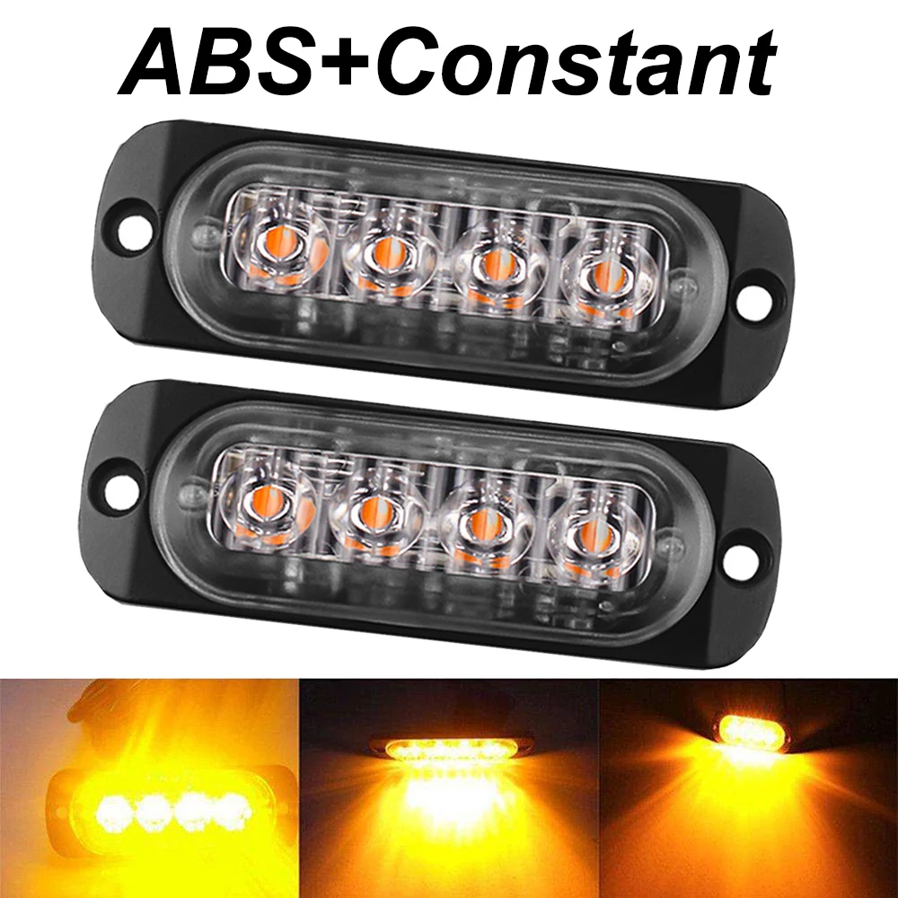 2x Truck 12V 24V 4smd LED Constant Warning Light Grille Lightbar Car Beacon Lamp Amber Yellow White Red BlueTraffic Light ABS