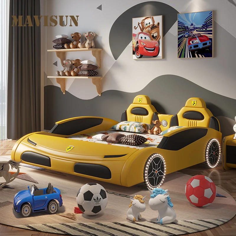 Car Shaped Children’s Bed For Boys And Girls Solid Wood Bedroom Furniture Multi-Colors Lovely Kid's Wooden Bed With Guardrail