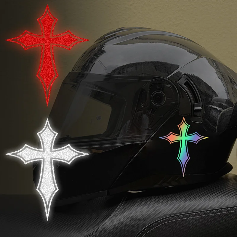 Reflective Gothic Cross Motorcycle Sticker Set 2PCS Waterproof Vinyl Decal Fairing Helmet Tank Scooter Decor