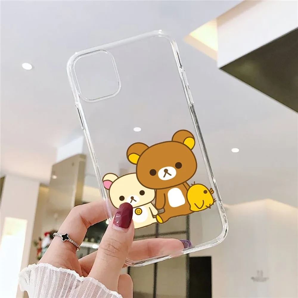 Custodia per telefono carina Rilakkuma per Iphone 15 11 13 14 Pro Max 7 8 Plus X Xr Xs Max Se2020 12mini Cover trasparente