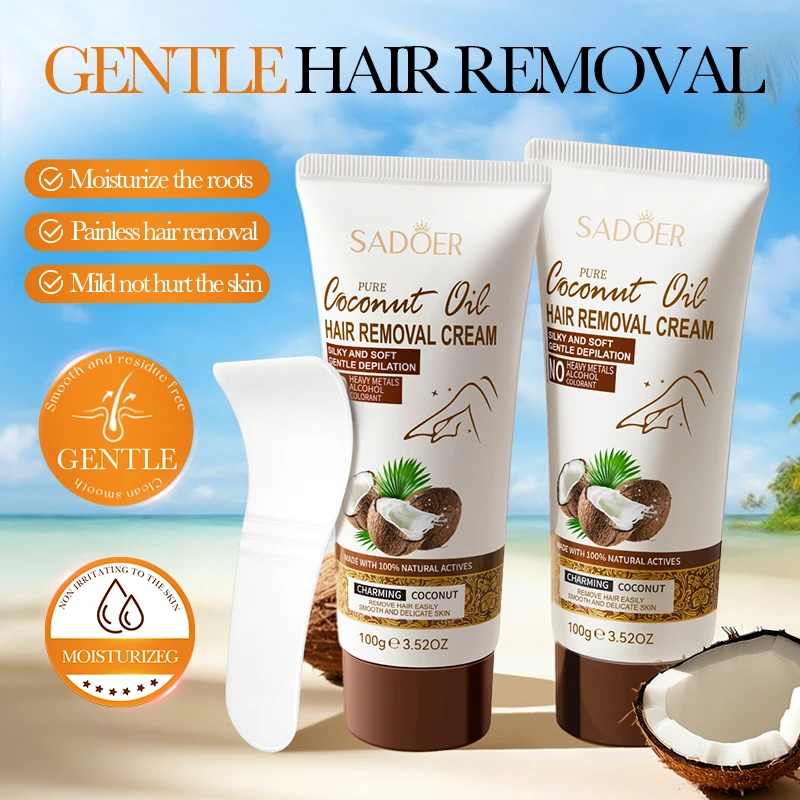 

1/2 Pack Pure Coconut Oil Hair Removal Cream with Glycerin, Easy Hair Removal Without Black Spots or Residue, Allantoin, Moisturizing Care, Smooth and Delicate Moisturizing Care, Gentle and Non-Damaging to the Skin