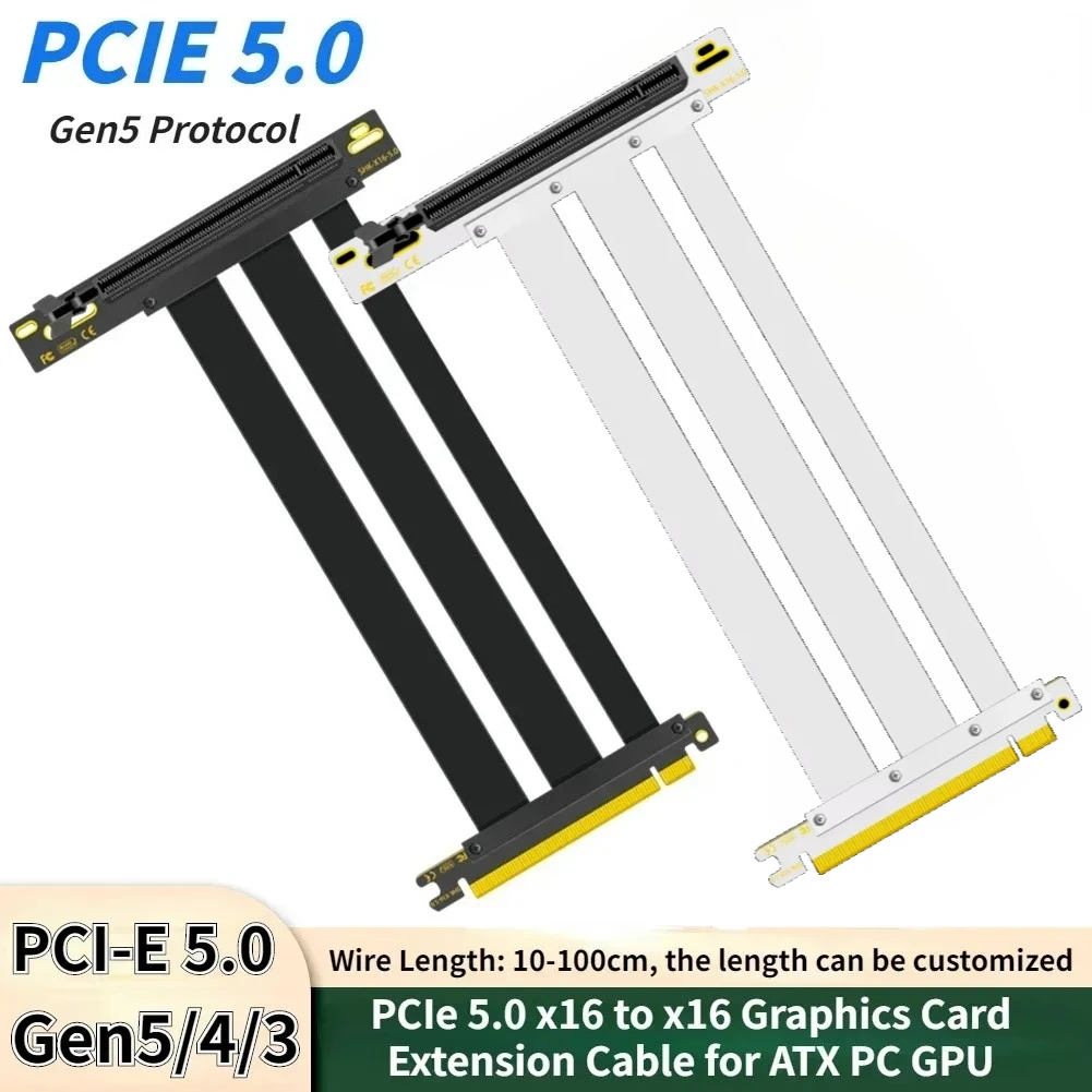 High Quality Extreme PCI-E 5.0 X16 Riser Cable PCI Express 5.0 16x Graphics Extender Cable Gen 5 Super Speed For ATX GPU Adapter