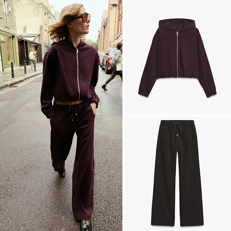 New Arrival Autumn Women's Jaet Casual Sle Long Sve Zipper Closure Stand Fit Ladies Outerwear Pants Set
