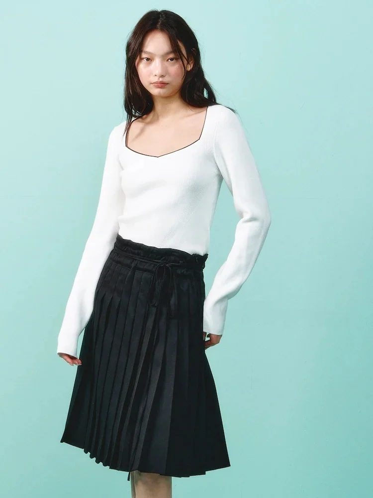 00% algodón puro cintura alta plisada viajero versátil adelgazante f falda coreana Sle Midi falda plisada con cinturón