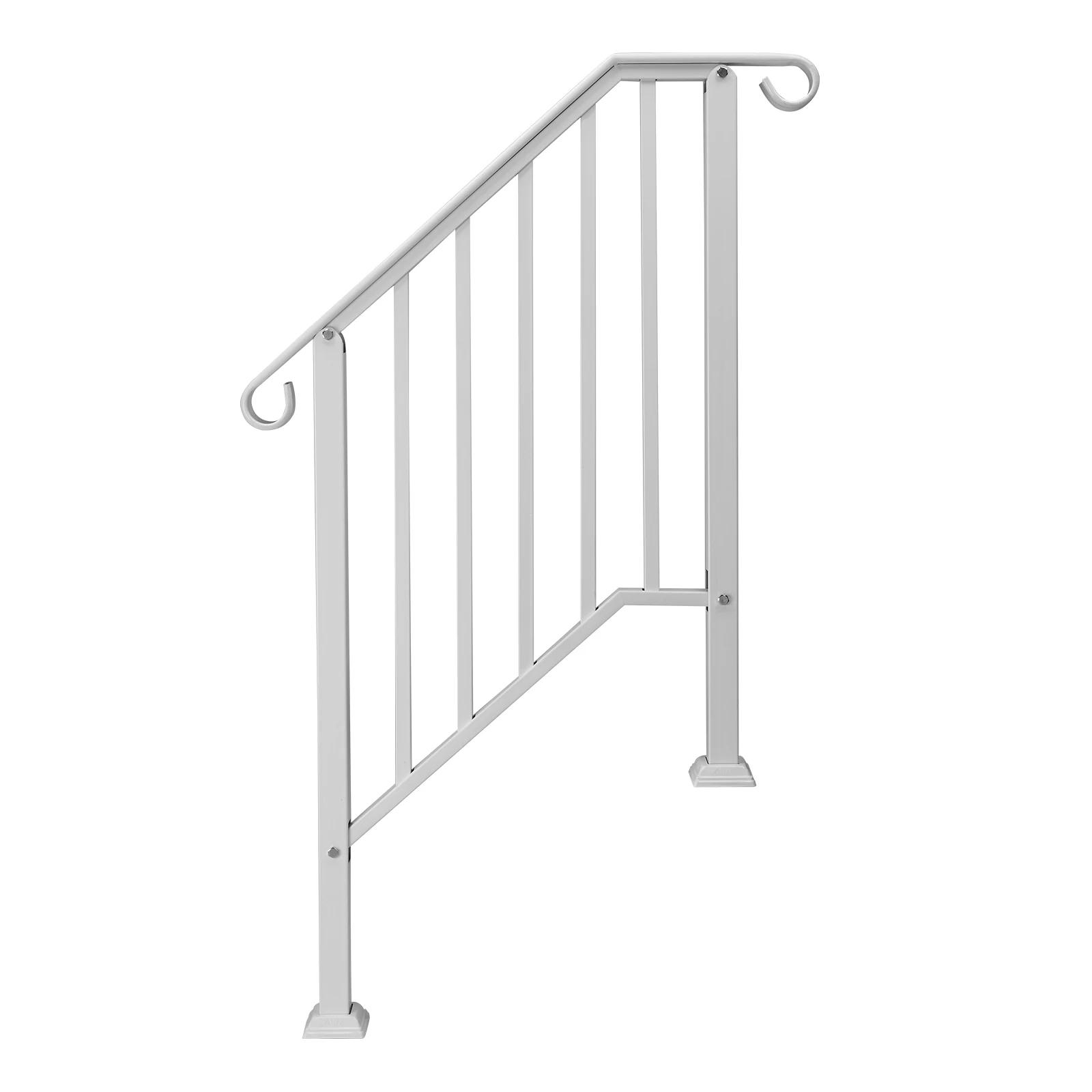 Handrails for Outdoor Steps, Iron Handrail Fits 2 Step, Transitional Handrail with Installation Kit, White