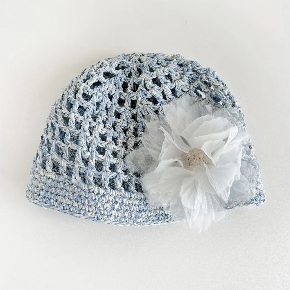 

Cute Handmade Crochet Flower Hat Bohemian Style Thin Hollow Out Knitted Hat Korean Ethnic Style Weave Cap Girls