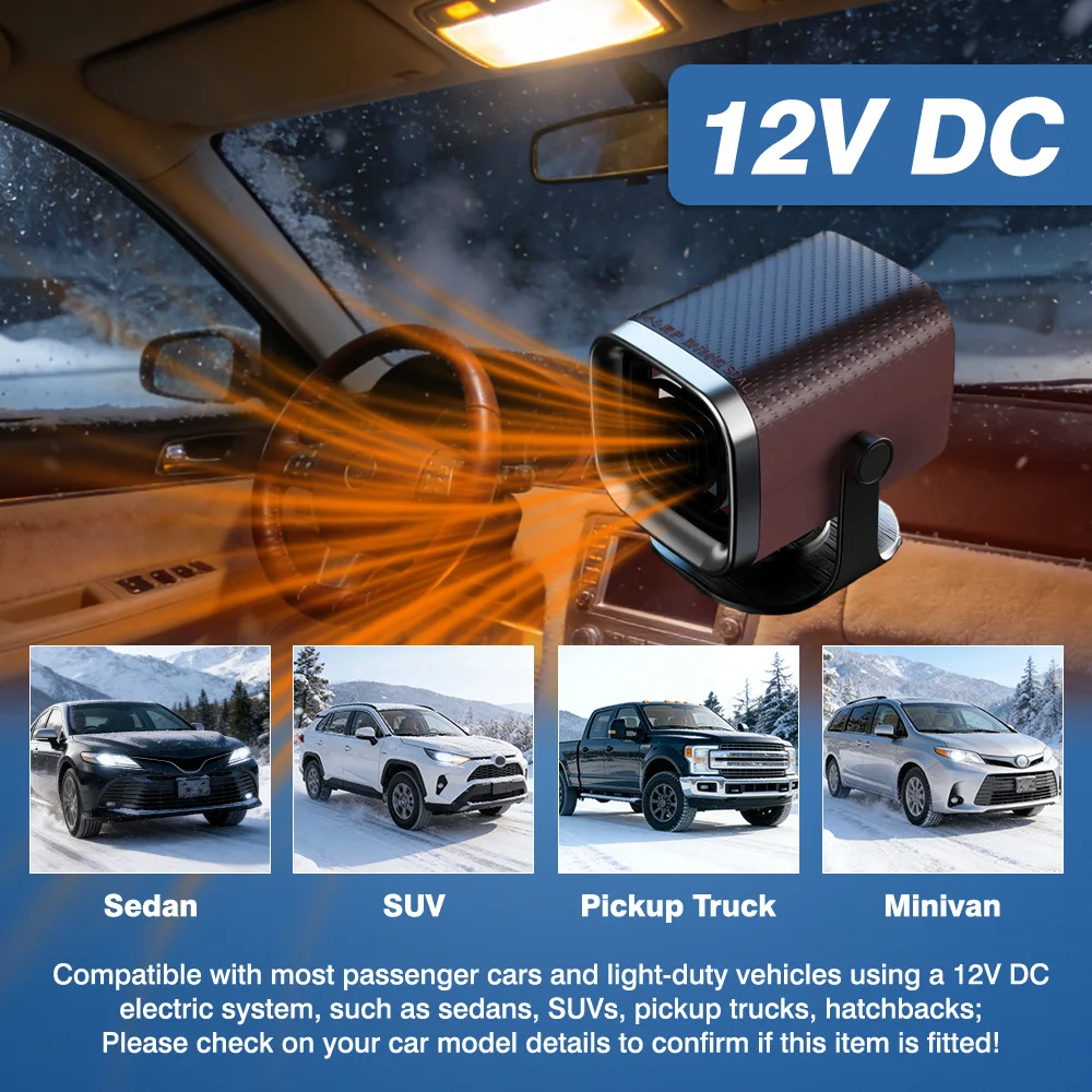 Portable 12V 100W Car Defogger for SUV Truck Plastic Metal Durable Construction Windscreen Heater 2-in-1 Warm & Fresh Air
