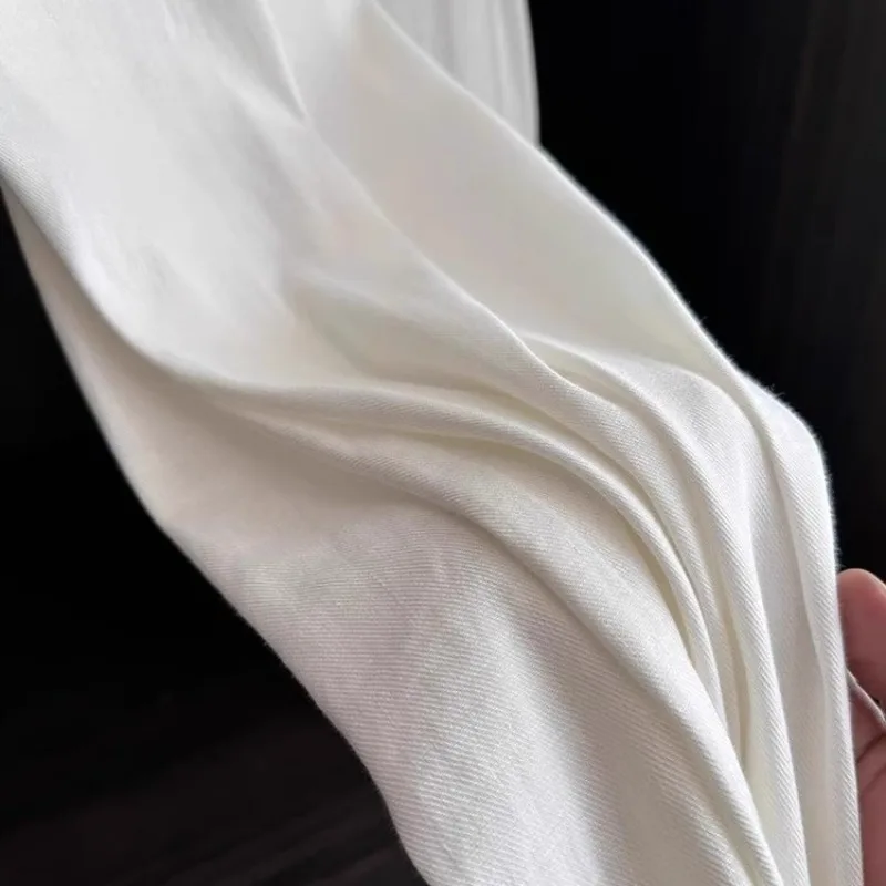 Pantaloni a gamba larga in lino di cotone di fascia alta Pantaloni estivi da donna in lino bianco a taglio dritto allentato Pantaloni lunghi casual a vita alta