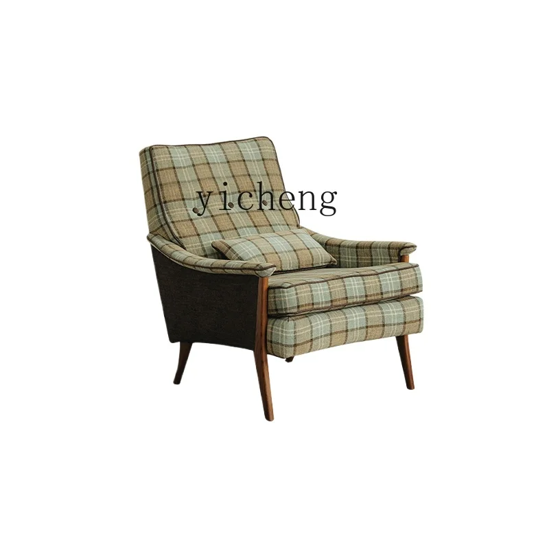 

Tqh Leisure Chair Living Room Wingback Chair Sofa Balcony Fabric Single Solid Wood Retro Chair