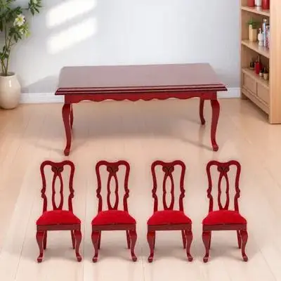 1 Satz Mini-Esszimmerstuhl-Tisch-Set im Retro-Stil, Maßstab 1:12, Miniatur-Hausmöbel-Zubehör, kleine Hausdekoration aus Holz