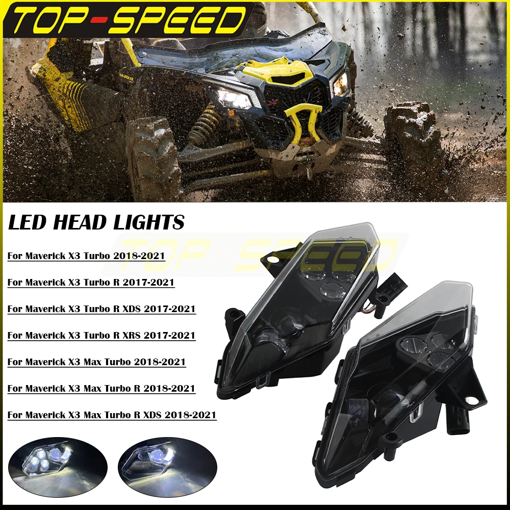For Can-Am Maverick X3 LED Headlights For X3 Turbo Max Turbo R XDS XRS 2017-2021 UTV Front Head Lamps With 30-50W High/Low Beam