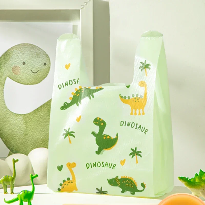 

50pcs Dinosaur Animal Print Plastic Handbag Green Thickened Food Grade Takeaway Bag Disposable Portable Storage Pocket