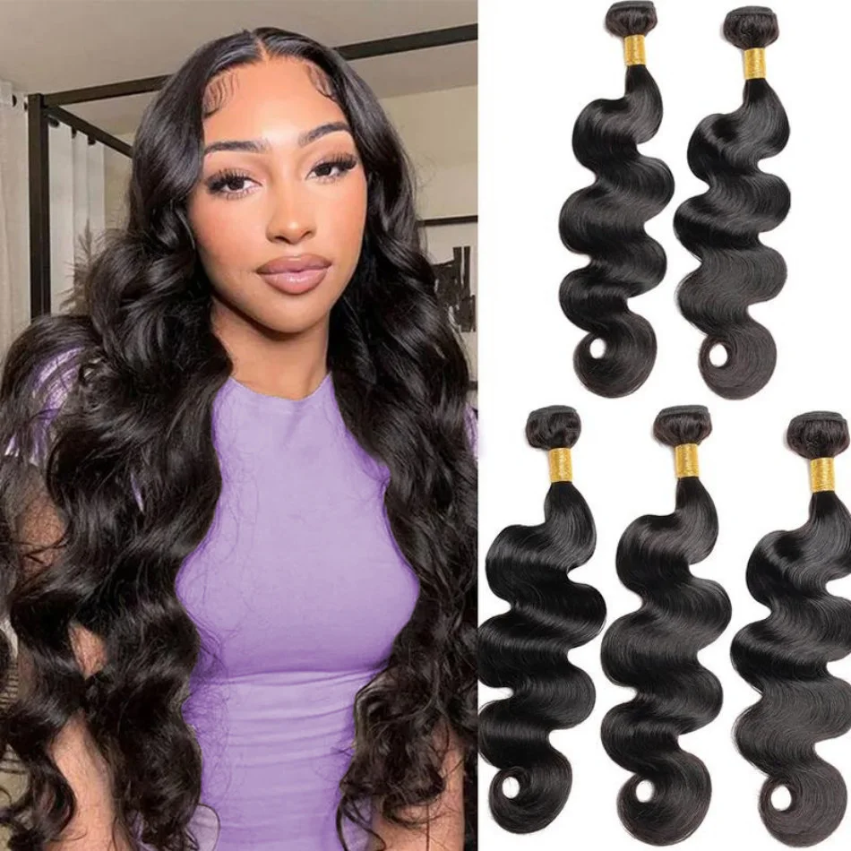 

12A Бразильские пучки человеческих волос с объемной волной 10-32 дюймов 100% необработанные пучки человеческих волос для наращивания натуральный черный цвет