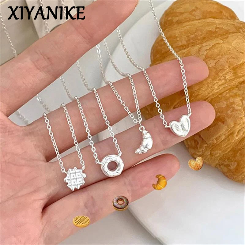 XIYANIKE Cute Sweet Donut Croissant Bread Food Necklace For Women Fashion New Jewelry Valentine Day Gift Party collier femme