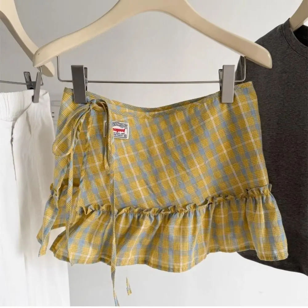Fashion High-waist Ruffles Belts for Women Checkered Pattern Versatile Short Skirt Jeans Accessories Y2K Butt Curtain Streetwear