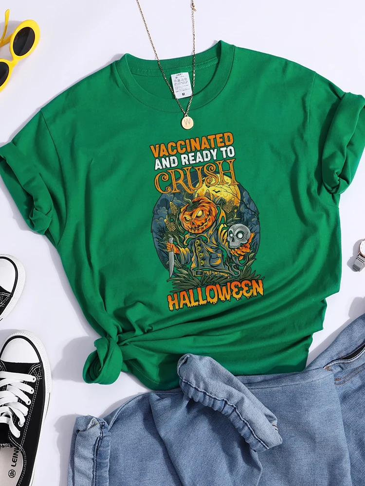 Scary Night And Ready To Crush Halloween Womens T Shirts Creativity Casual T-Shirt Summer Tee Clothing Fashion Cool Women Tshirt