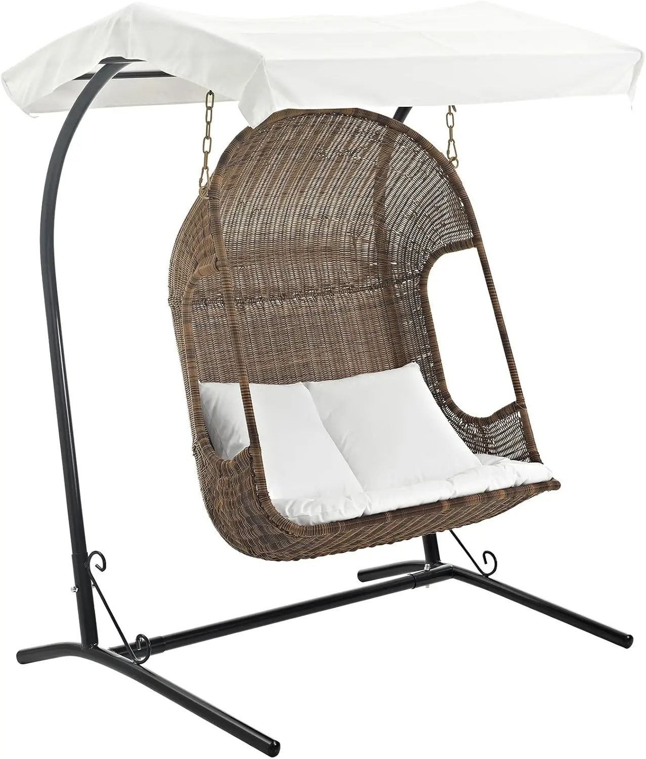 

Vantage Wicker Rattan Outdoor Patio Swing Chair with Canopy in Brown White