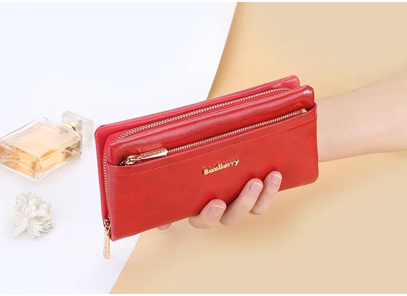 Baellerry Lange Damen-Geldbörsen, Tasche mit Handyfach, Namensgravur, Marken-Damen-Geldbörse mit Reißverschluss, Kartenhalter, Damen-Geldbörse für Mädchen – Detail 14
