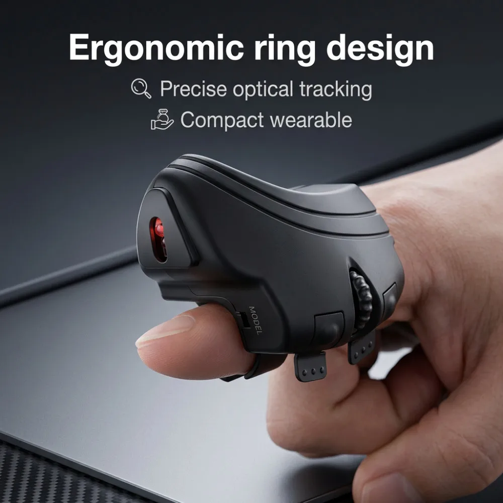 Finger Ring Mouse 1000DPI Easy Control High Efficiency Wireless Finger Ring Mouse Portable Rechargeable 2.4GHz for Office
