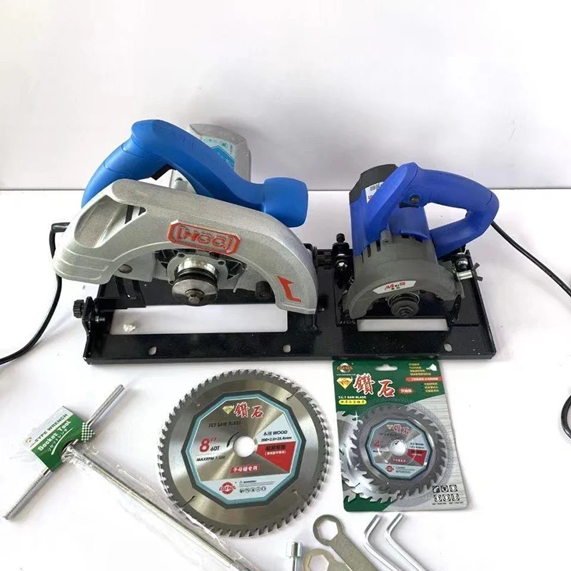 08170 Useful 3000W mini 2 in 1 wood precision table panel saw with main saw and scoring saw blade woodworking for