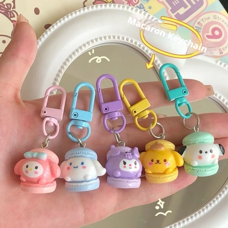 Sanrio Macaron Key Chain Student Backpack Pendant Gift Accessories Hello Kitty Kuromi Pudding Dog Toy Peripherals  Plastic