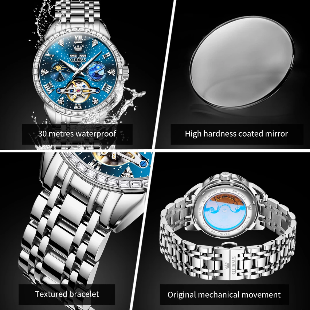 OLEVS 6712 Mechanical Fashion Watch Gift Round-dial Stainless Steel Watchband Wristwatch