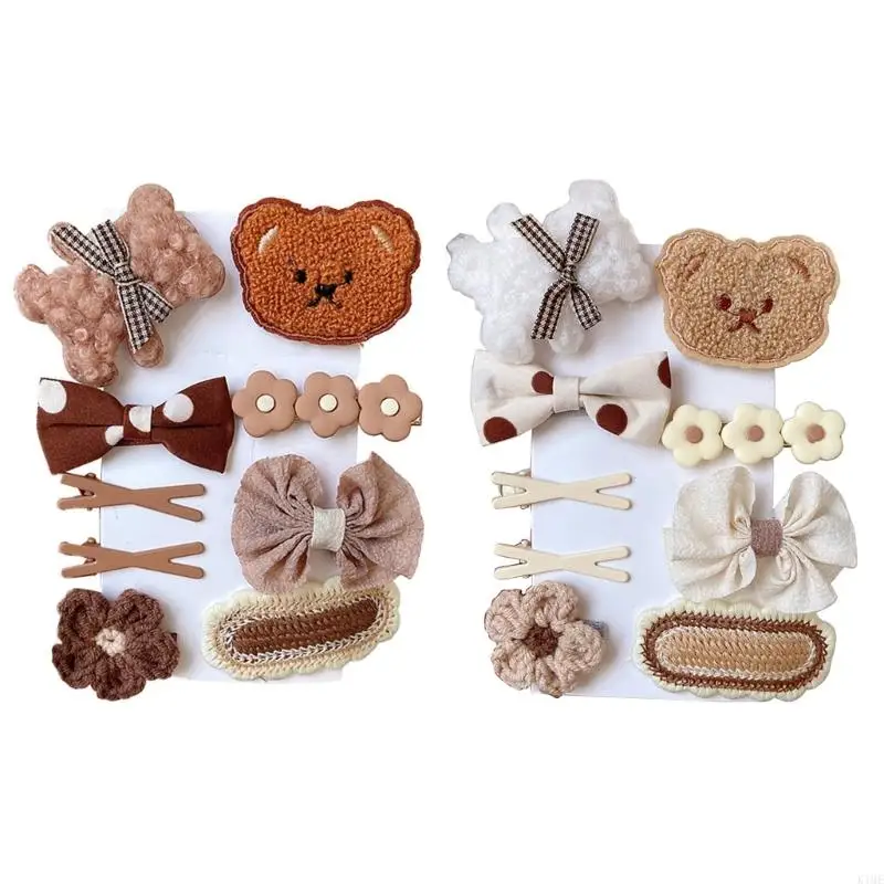 

K1ME 9pcs/set Kid Hair Clip set Girl Hair Clip Set Bow Barrettes Bear Hair Clip For Girl Hair Barrettes Flower Hair Clip