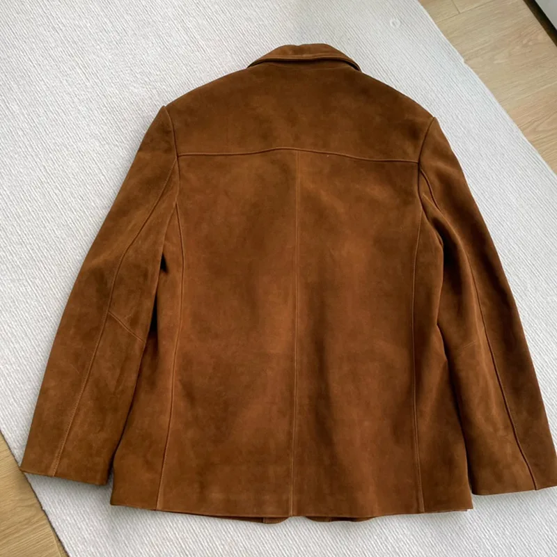 2023 Genuine Leather Jacket Autumn and Winter New Sheep Skin Suede Small Lapel Single Breasted Maillard Style Suit