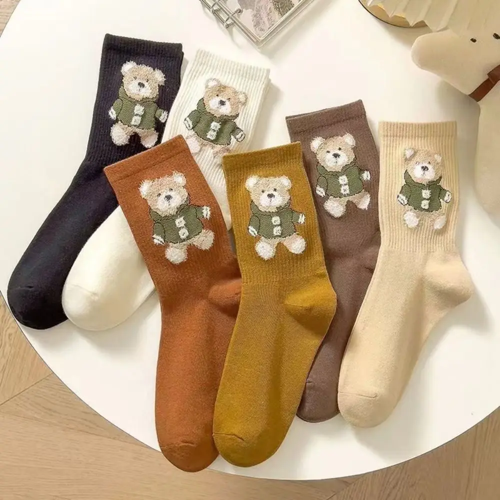 Harajuku Kawaii Casual oso Patten estilo universitario medias calcetines de estilo coreano medias de tubo medio calcetines de algodón para niñas