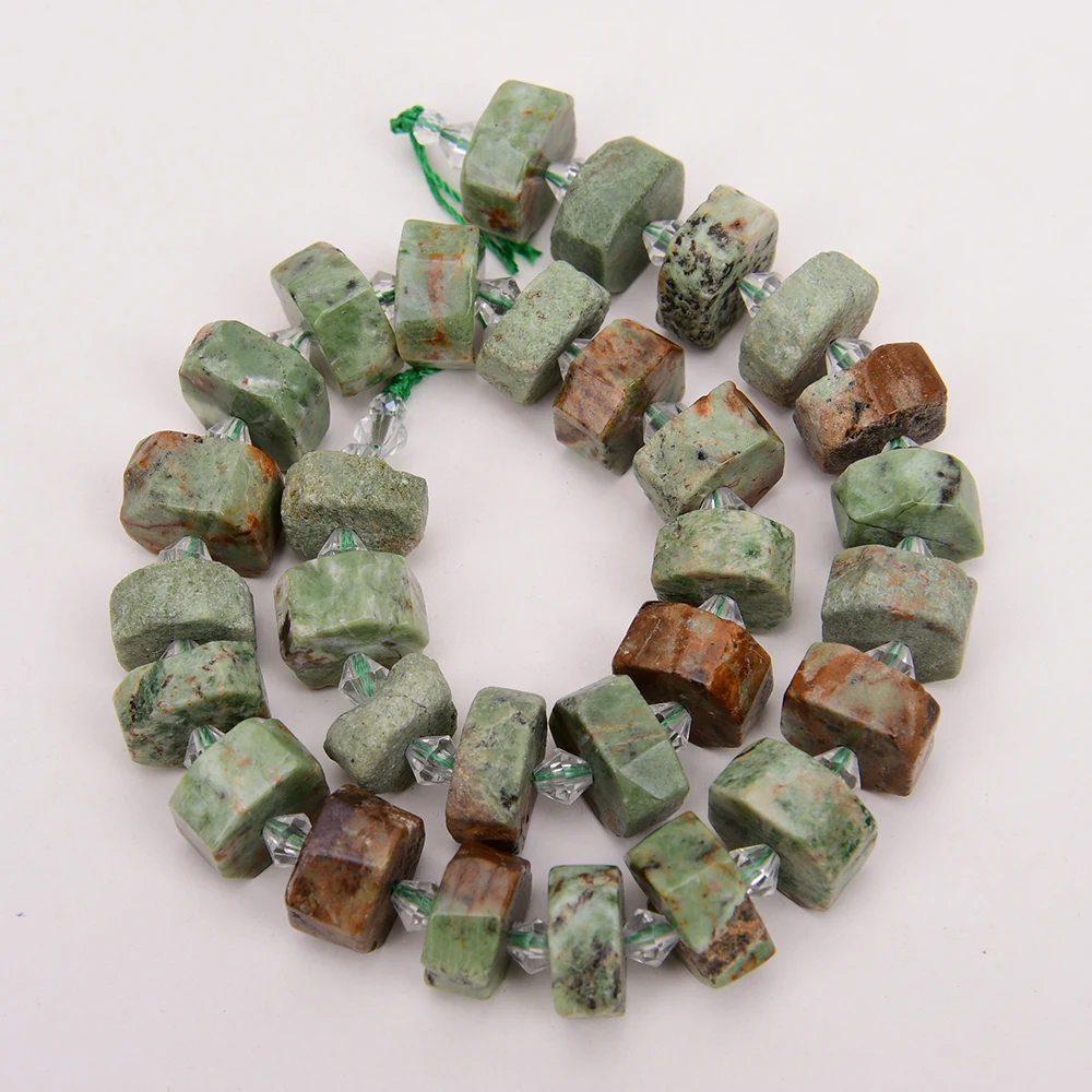 APDGG Natural Mix Color Green Opal Faceted Square Nugget Gems Stone Loose Beads 15'' Strands Jewelry Making DIY
