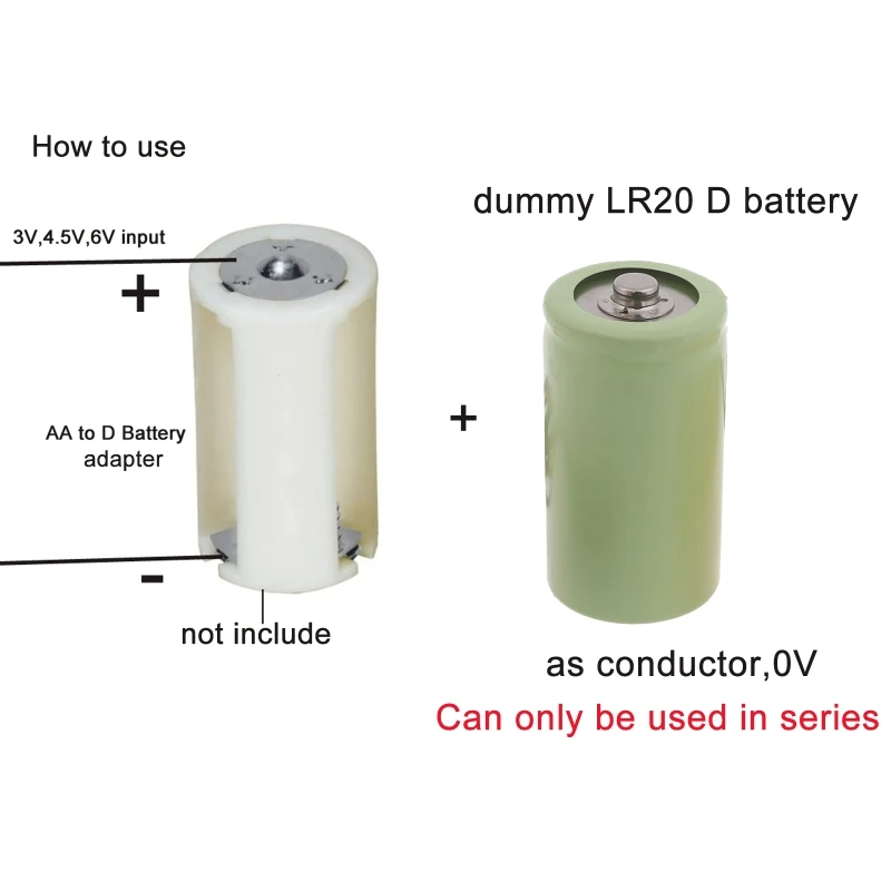 LR20 D Fake Battery Placeholder Replacement Battery Housing Case Skin Conductor for DIY Projects Not Real Battery