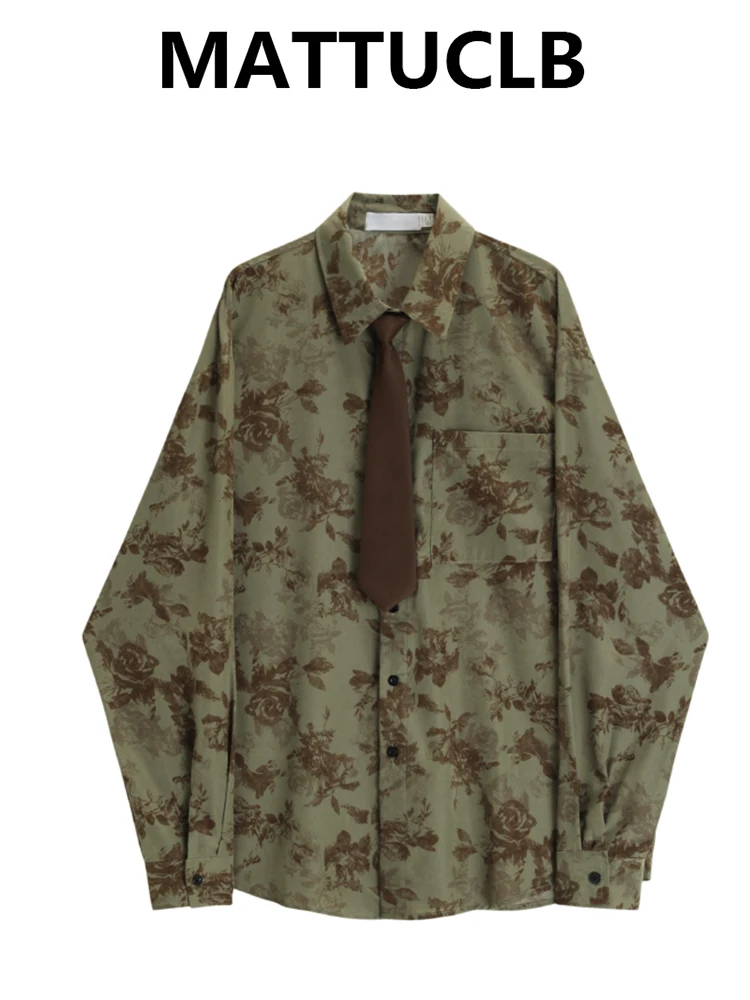 

Autumn Winter Long Sleeve Shirt Old Money Vintage Blouse With Belt Floral Pattern Harajuku Aesthetic Korean Oversize Tops New