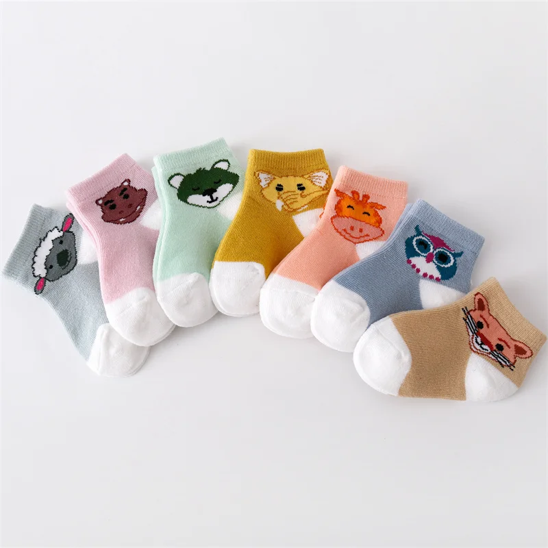 7Pairs/Set 0-24Month Socks For Girls Spring Summer Newborn Baby Boys Girls Socks Cotton Cartoon Casual Infant Sock 2024 New