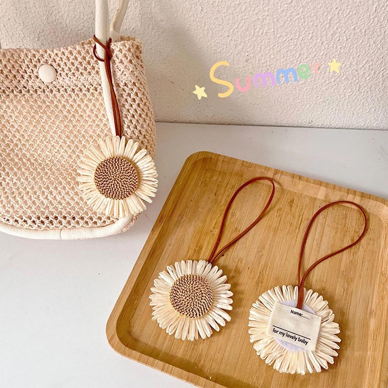 Boho Weave Sunflower Name Sticker Pendant Handmade Flower Name Tag Charm Bag Decoration Anti-lost Mark Name Keyring Charms