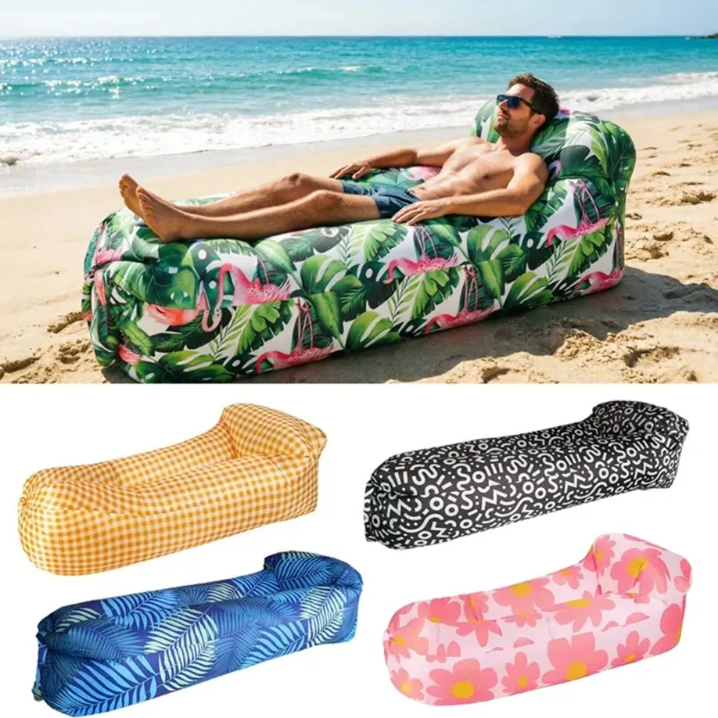 Outdoor Beach Portable Inflatable Lazy Sofa Bed Courtyard Colorful Bring Pillow Airbed Bedroom Parent Child Soft Air Mattress