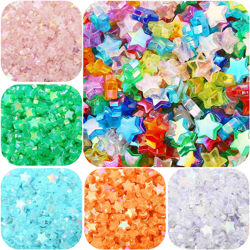 Star And Heart Acrylic Plated Colored Beads Aperture For DIY Jewelry Making Bracelets Necklaces Accessories about 100pieces