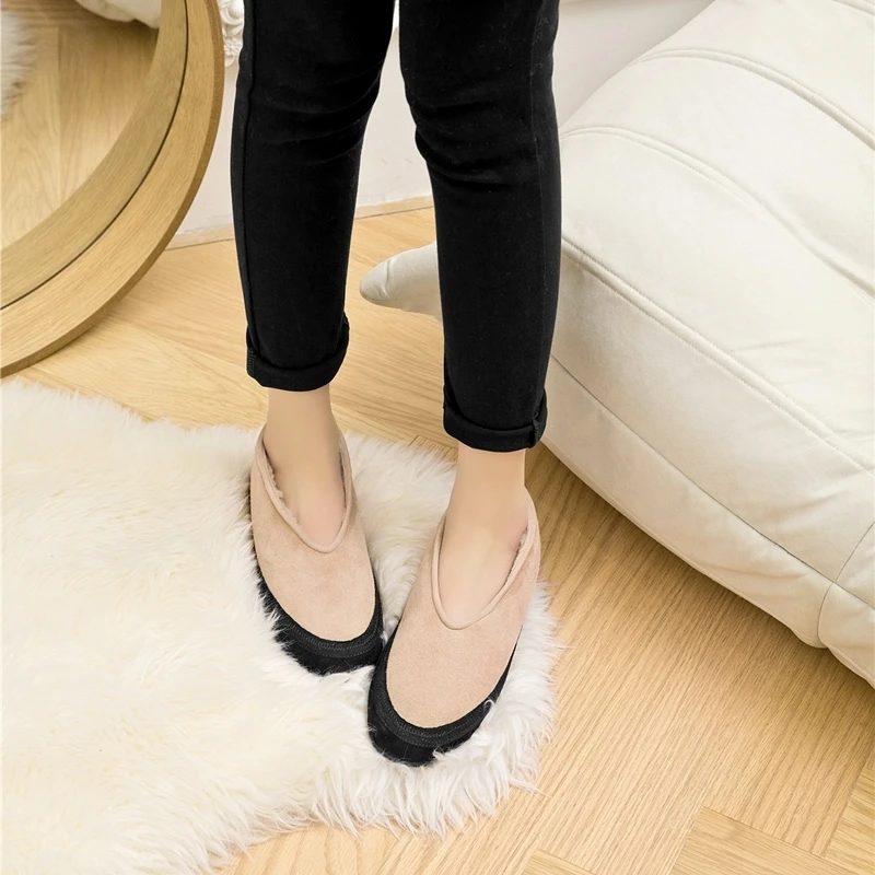 AIYUQI Winter Flache Schuhe Frauen 2025, Neue Pelz Futter Warme Frauen Schnee Schuhe Aus Echtem Leder Komfortable Weibliche Winter Ballett Schuhe – Detail 11