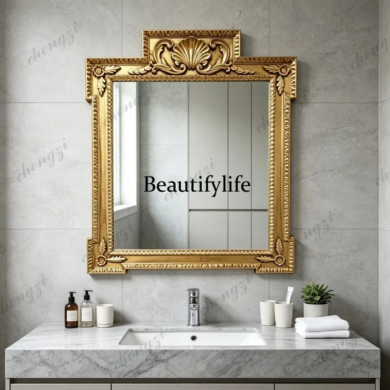 Baroque fireplace decorative mirror retro wall-mounted bathroom mirror European carved makeup mirror
