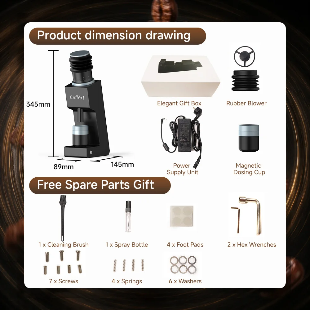 BioloMix Solid all-metal Pro-grade Precision Electric Coffee Grinder, 7-core 48mm Gold Titanium-Plated Burr for Home, Café Use view 6