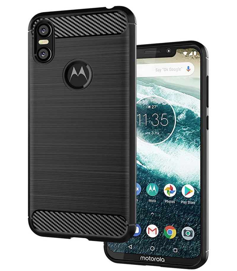 Shockproof Carbon Fiber Case for Moto One Brushed Texture Rubber Silicone Case for moto p30 play Soft Phone Cover