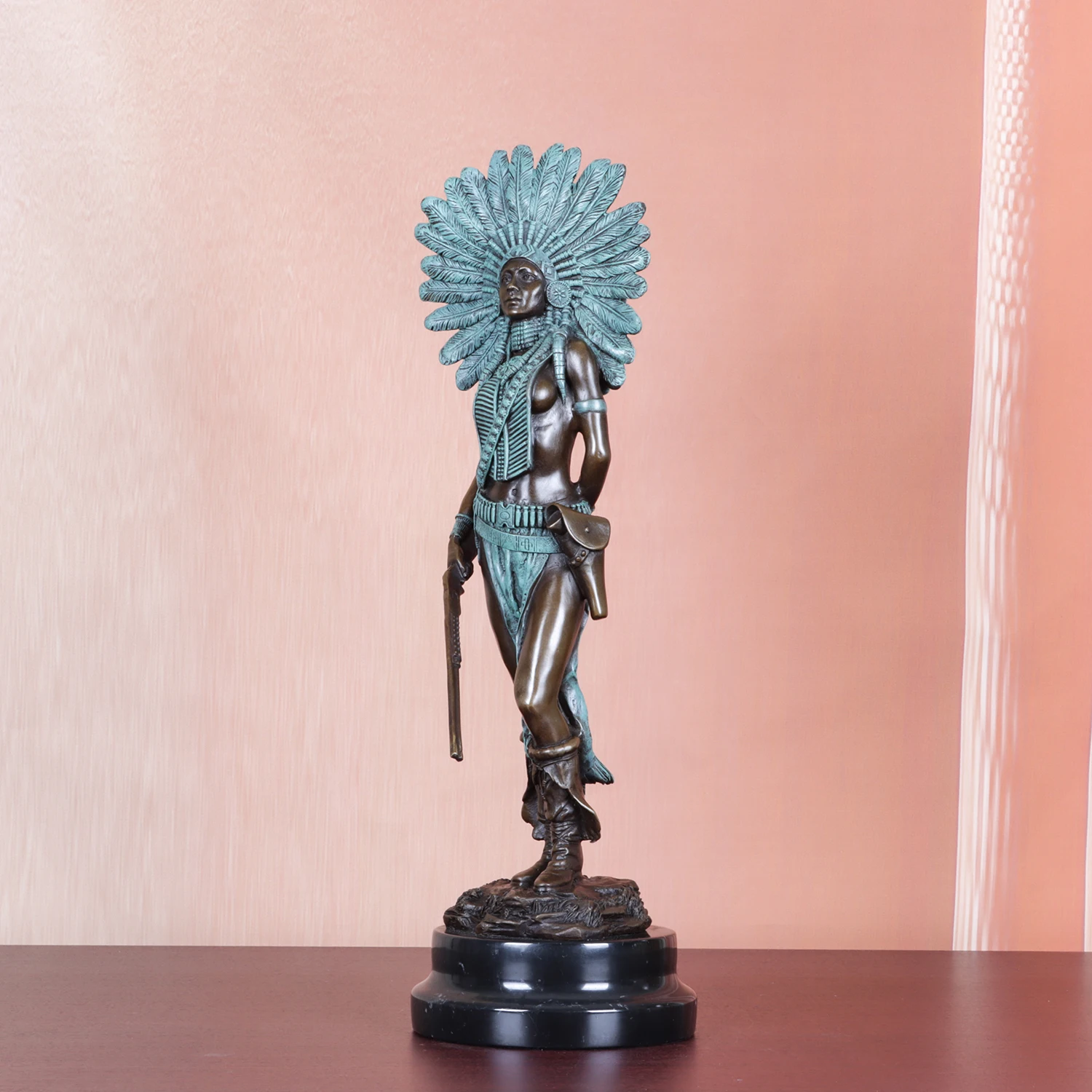 Indian Leader Statue Sculpture Bronze Antique Classical Figurine Art Collectibles Home Decor