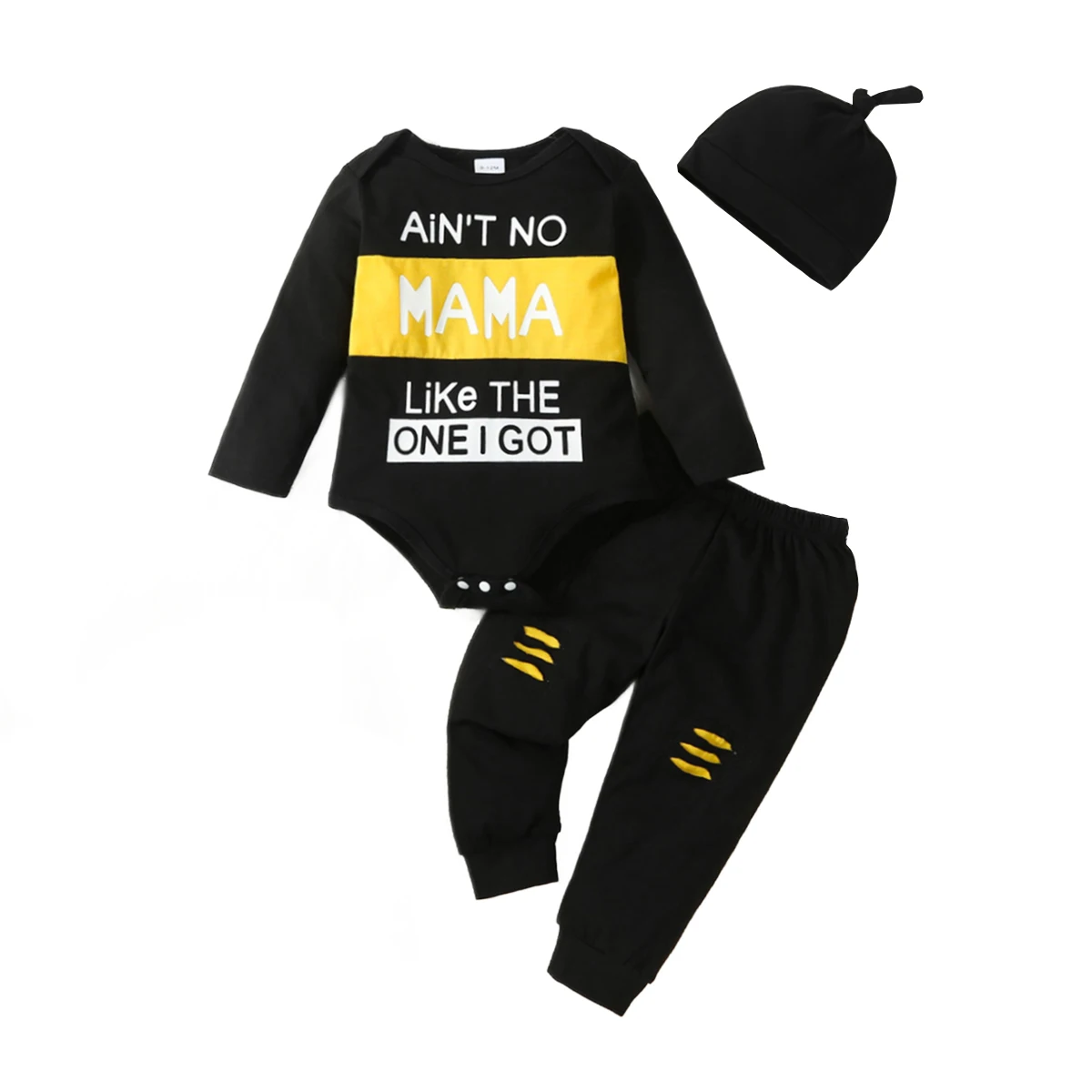 2-teiliges Set für Babys, Jungen, Frühling/Herbst, langärmeliger Body mit Buchstabenmuster und Strickhose mit Rissen – Detail 11